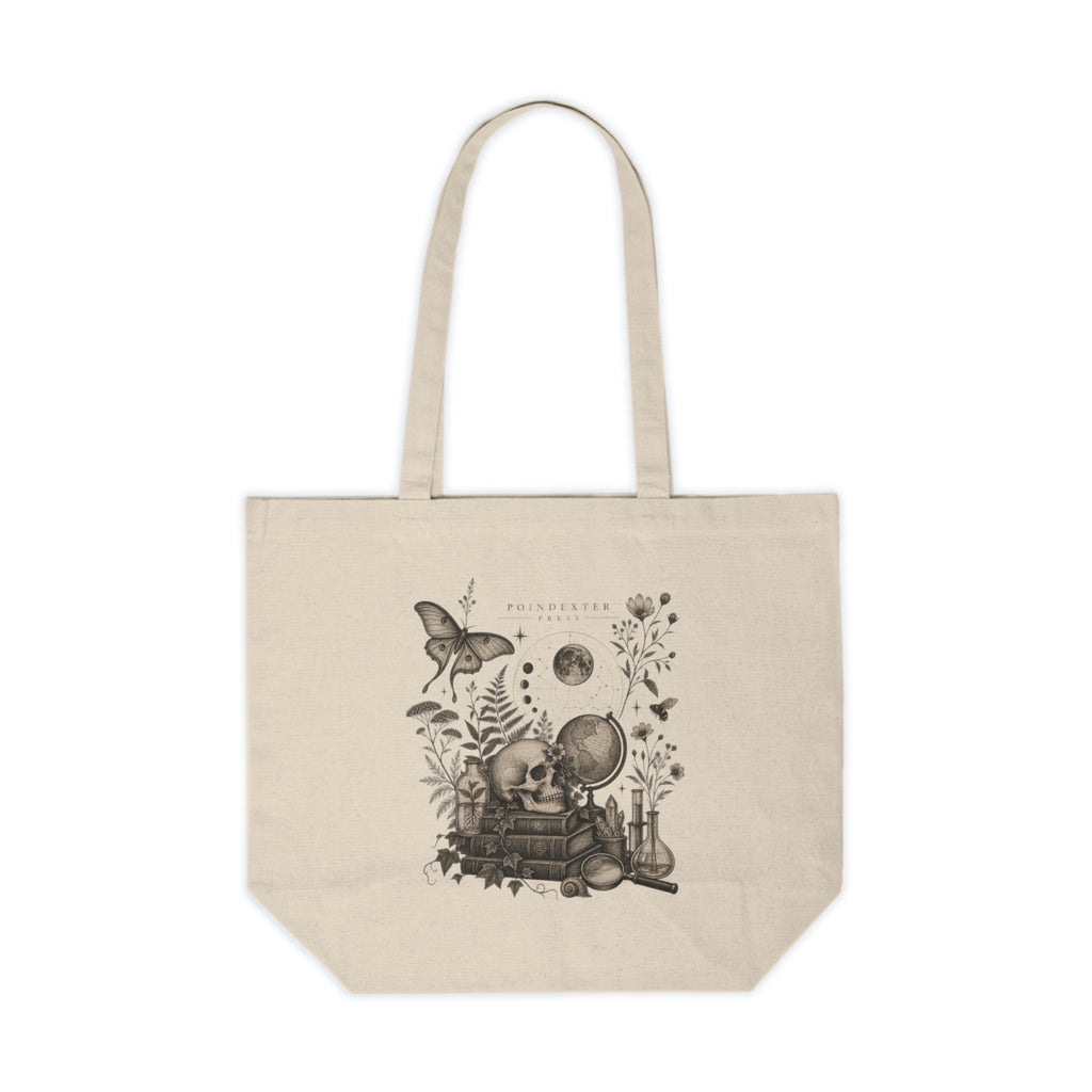 Vintage Botanical Skull Illustration Canvas Tote | Nature Science Book Stack