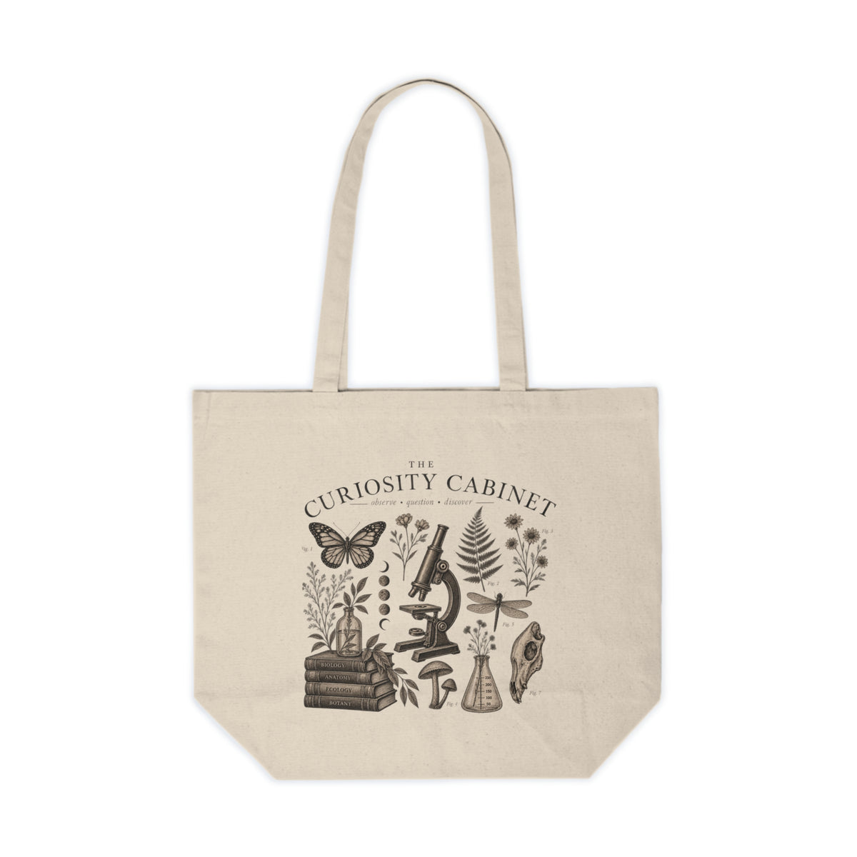 Curiosity Cabinet Canvas Tote | Vintage Microscope, Butterflies & Botanicals