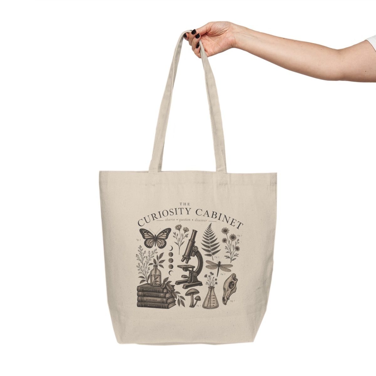 Curiosity Cabinet Canvas Tote | Vintage Microscope, Butterflies & Botanicals