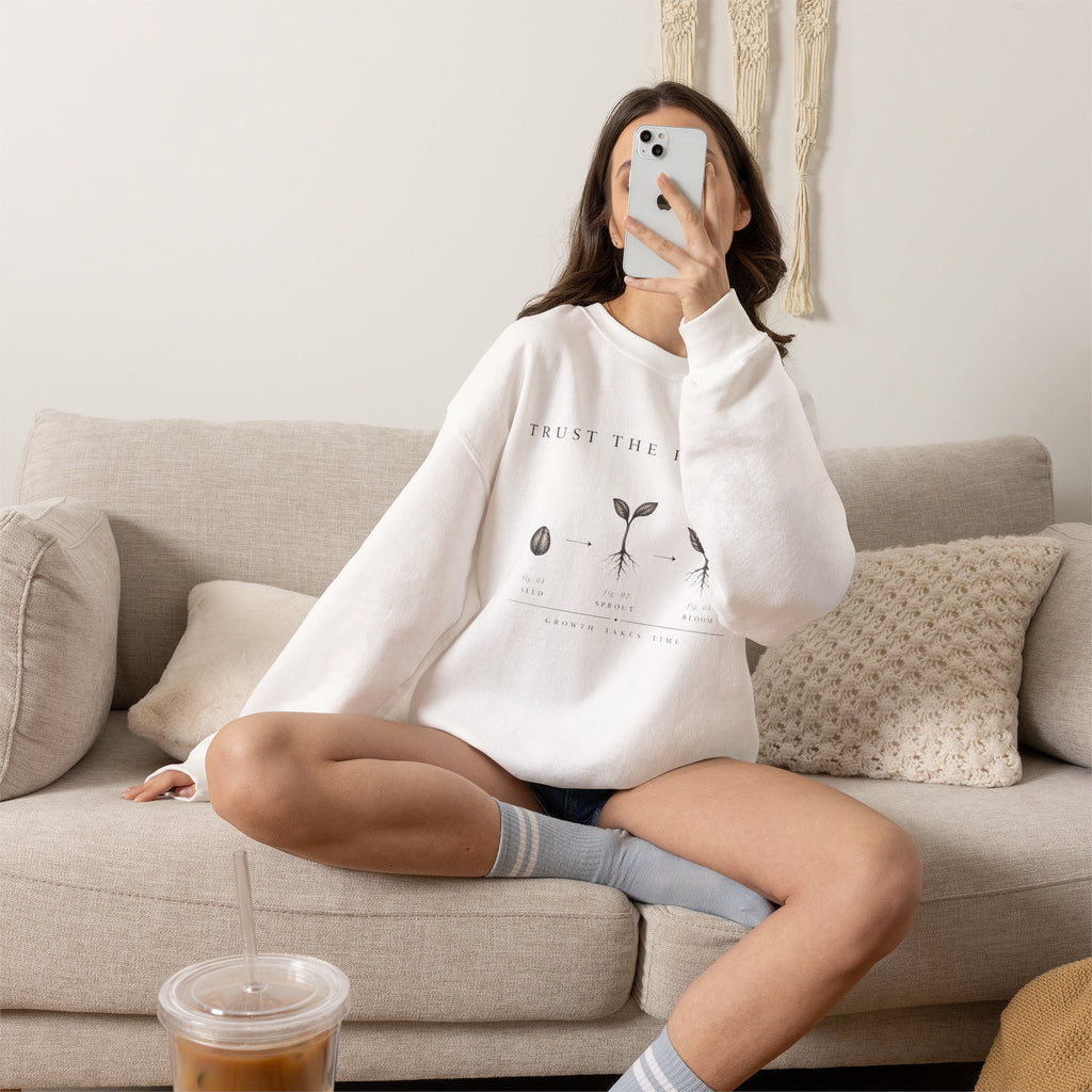 Trust the Process Seedling Growth Illustration Sweatshirt | Botanical Plant Progress