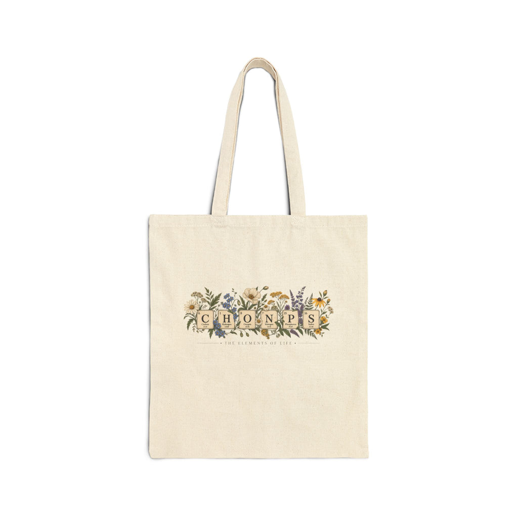 Botanical CHONPS Scrabble Tile Monogram Tote Bag | Biology Floral Lettering Canvas Tote