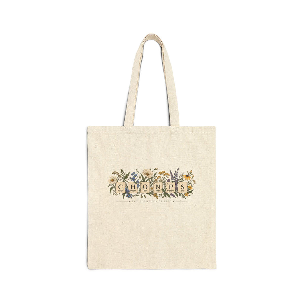 Botanical CHONPS Scrabble Tile Monogram Tote Bag | Biology Floral Lettering Canvas Tote