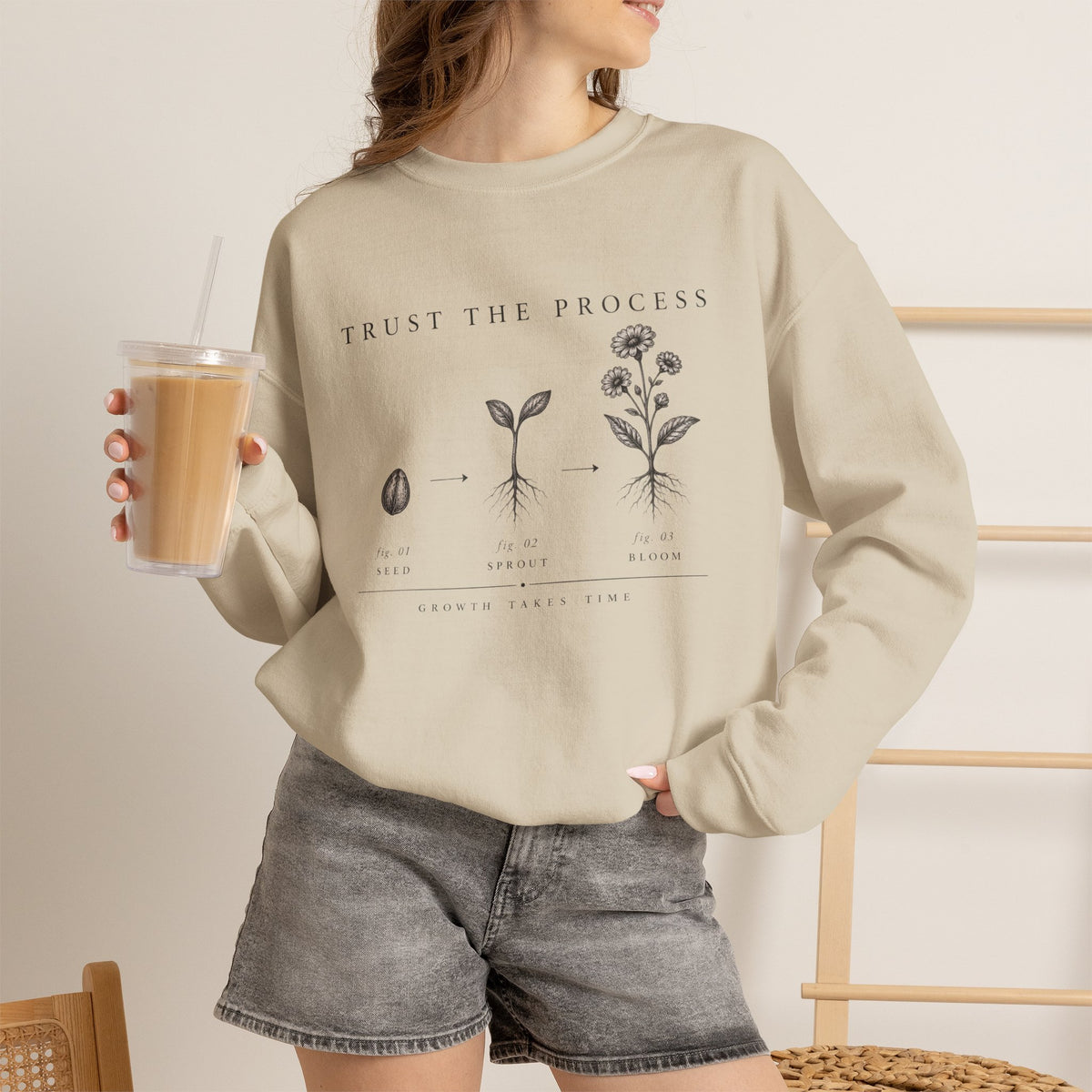 Trust the Process Seedling Growth Illustration Sweatshirt | Botanical Plant Progress